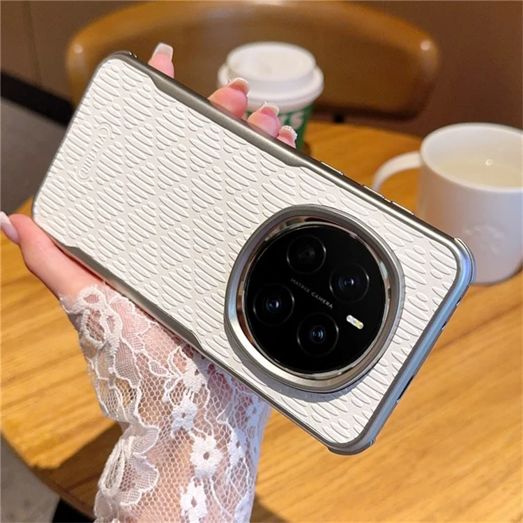 YUTRNG per Honor Magic7 Pro 5G Cover con Texture a Onde in Pelle PU + PC Custodia Magnetica per Telefono - Bianco