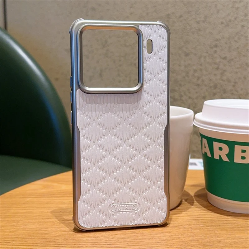 YUTRNG For Xiaomi 15 Pro Case Wave Texture PU Leather + PC Magnetic Phone Cover - White