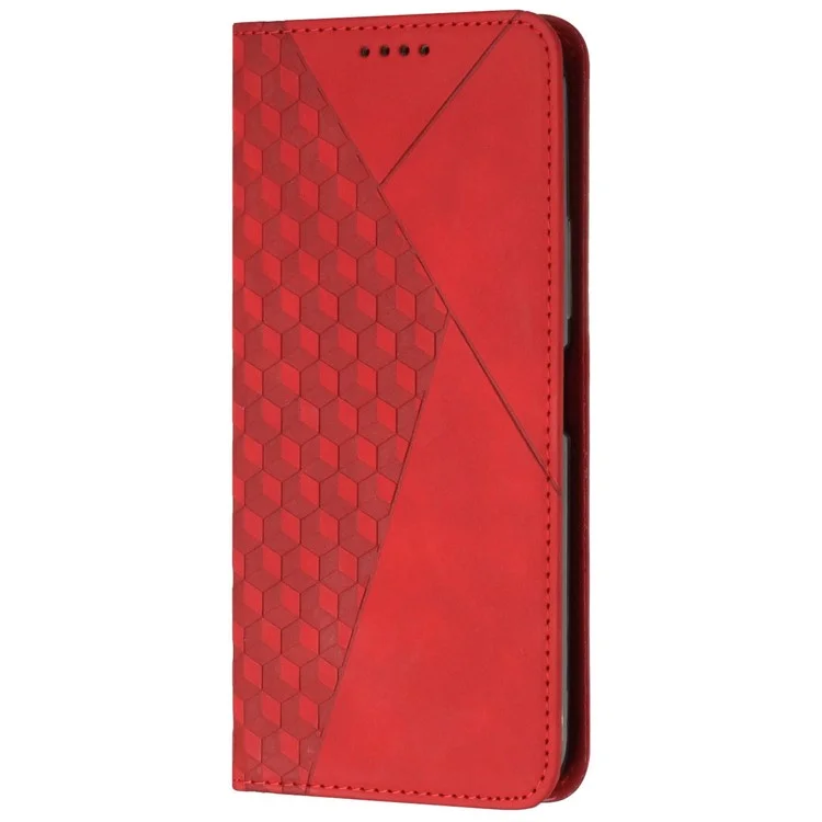 For Xiaomi 12T 5G / Redmi K50 Ultra 5G / 12T Pro 5G Rhombus Pattern Imprinted Flip Stand Wallet Case Magnetic Absorption PU Leather Phone Full Protection Cover - Red