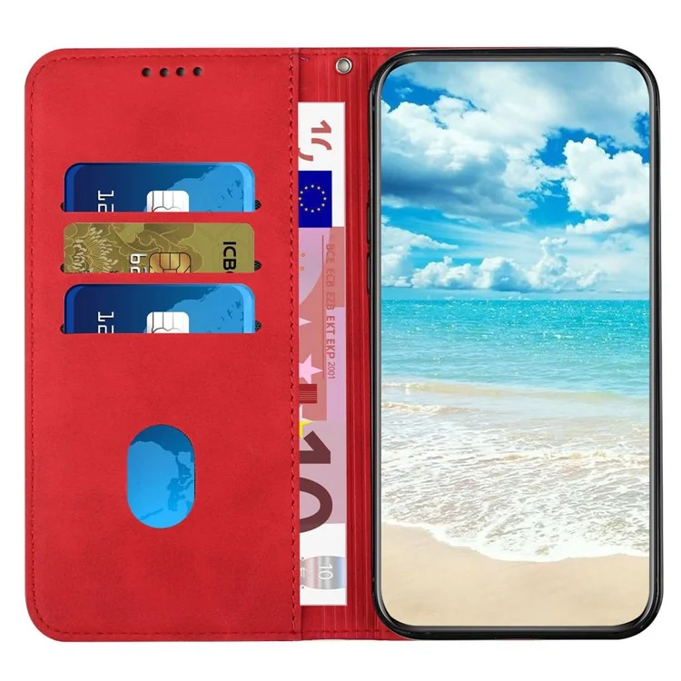 For Xiaomi 12T 5G / Redmi K50 Ultra 5G / 12T Pro 5G Rhombus Pattern Imprinted Flip Stand Wallet Case Magnetic Absorption PU Leather Phone Full Protection Cover - Red