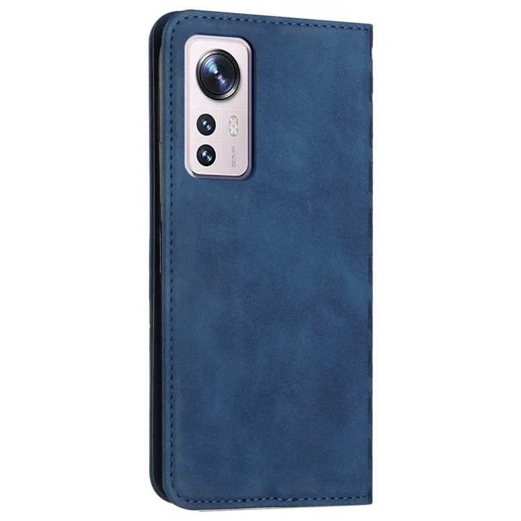 Pour Xiaomi 12T 5G / Redmi K50 Ultra 5G / 12T Pro 5G Rhombus Pattern Imprinted Flip Stand Wallet Case Magnetic Absorption PU Leather Phone Full Protection Cover - Saphir