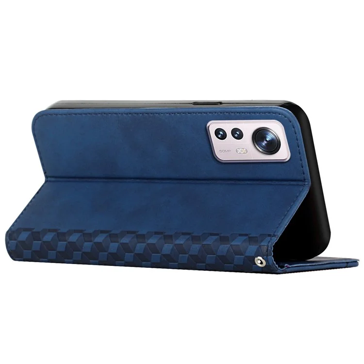 Pour Xiaomi 12T 5G / Redmi K50 Ultra 5G / 12T Pro 5G Rhombus Pattern Imprinted Flip Stand Wallet Case Magnetic Absorption PU Leather Phone Full Protection Cover - Saphir