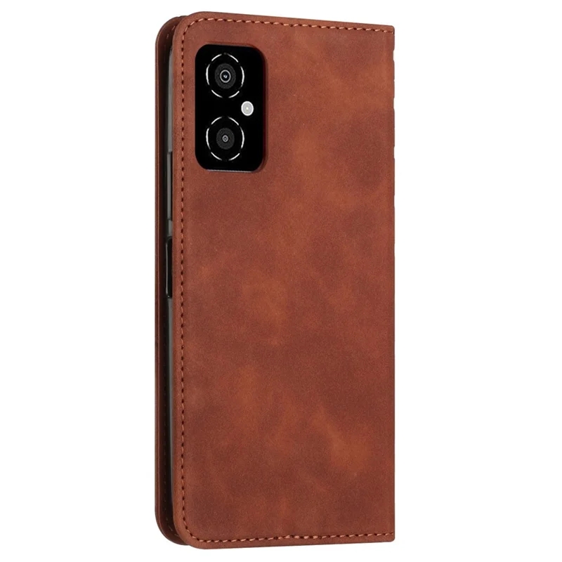 For Xiaomi Poco M4 5G Magnetic Auto Closing PU Leather Phone Stand Cover Rhombus Pattern Imprinted Wallet Case - Brown