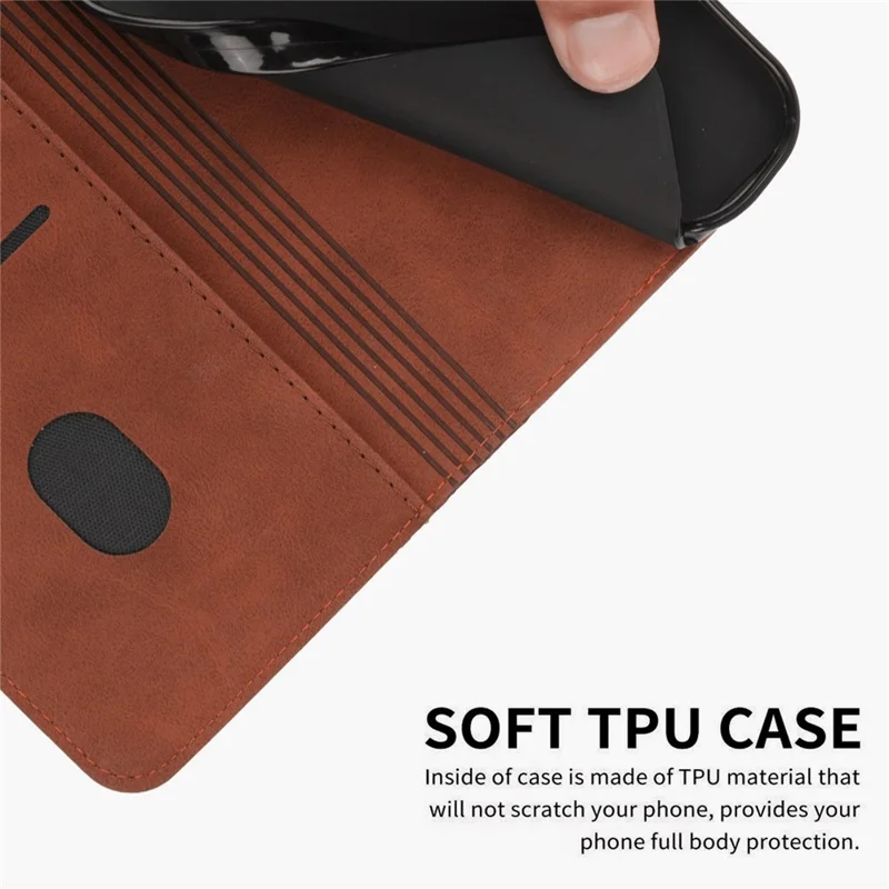 For Xiaomi Poco M4 5G Magnetic Auto Closing PU Leather Phone Stand Cover Rhombus Pattern Imprinted Wallet Case - Brown