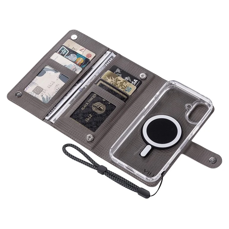 VILI GHA-C Series For iPhone 16 Magnetic Case RFID Blocking Detachable 2 in 1 Leather Phone Cover - Grey