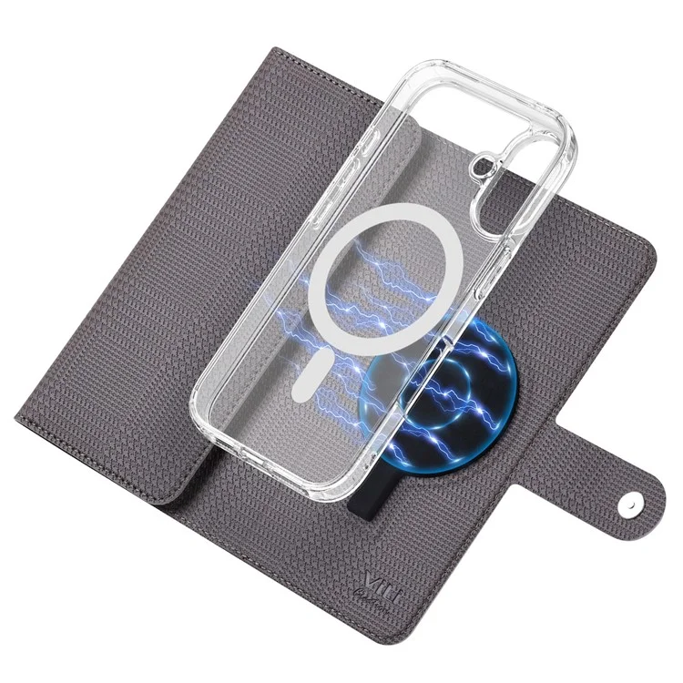 VILI GHA-C Series For iPhone 16 Magnetic Case RFID Blocking Detachable 2 in 1 Leather Phone Cover - Grey