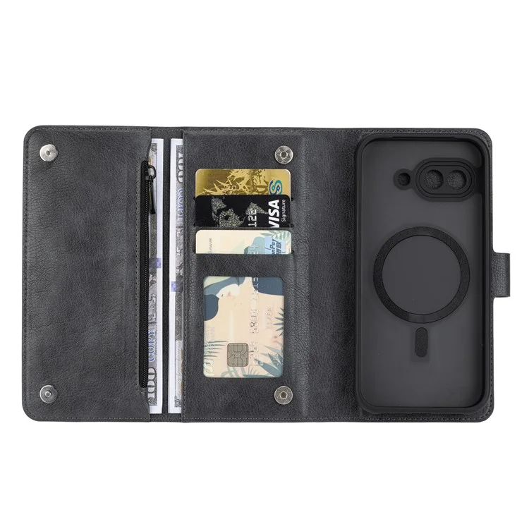 Чехол VILI GVB Series для Google Pixel 9a, совместимый с MagSafe, кожаный, с возможностью отсоединения - Черный