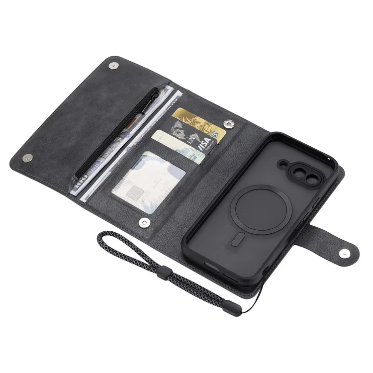 Чехол VILI GVB Series для Google Pixel 9a, совместимый с MagSafe, кожаный, с возможностью отсоединения - Черный