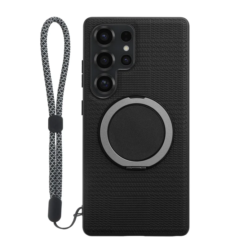 VILI D-THS Серия для Samsung Galaxy S23 Ultra магнитный чехол с кольцом-подставкой из поликарбоната и ТПУ с ремешком - Черный
