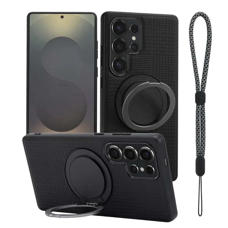 VILI D-THS Serie für Samsung Galaxy S24 Ultra Magnetische Hülle mit Ringhalter und Ständer, PC TPU Handyrückseite mit Trageriemen - Schwarz