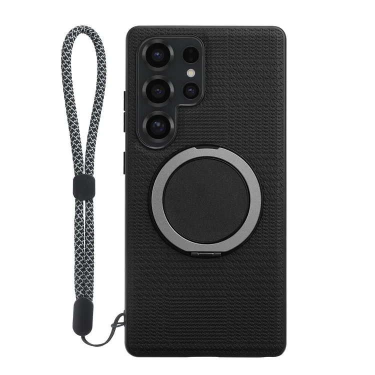 VILI D-THS Serie für Samsung Galaxy S24 Ultra Magnetische Hülle mit Ringhalter und Ständer, PC TPU Handyrückseite mit Trageriemen - Schwarz