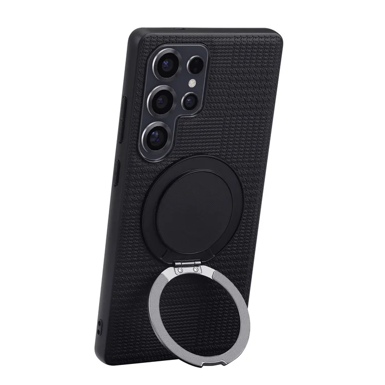VILI D-THS Serie für Samsung Galaxy S24 Ultra Magnetische Hülle mit Ringhalter und Ständer, PC TPU Handyrückseite mit Trageriemen - Schwarz