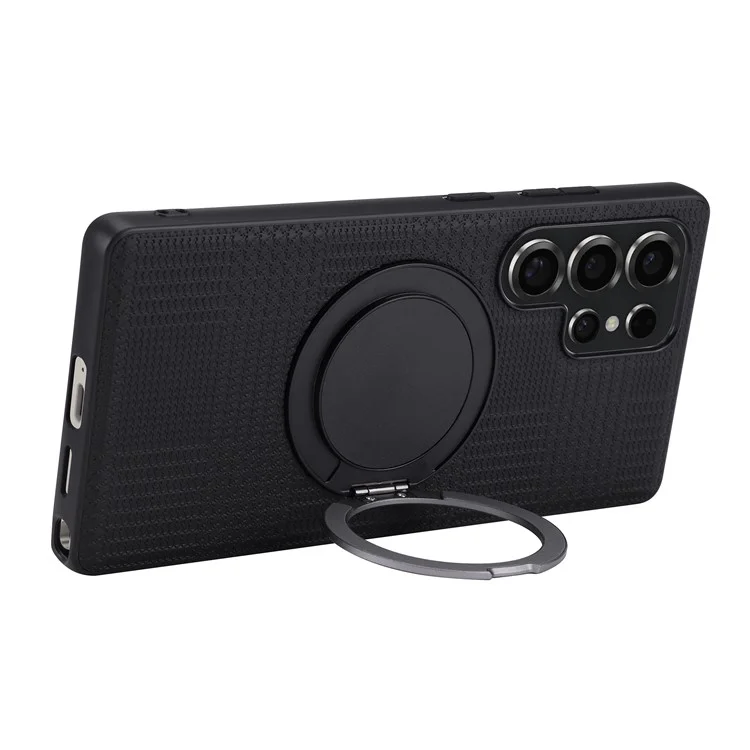 VILI D-THS Serie für Samsung Galaxy S24 Ultra Magnetische Hülle mit Ringhalter und Ständer, PC TPU Handyrückseite mit Trageriemen - Schwarz