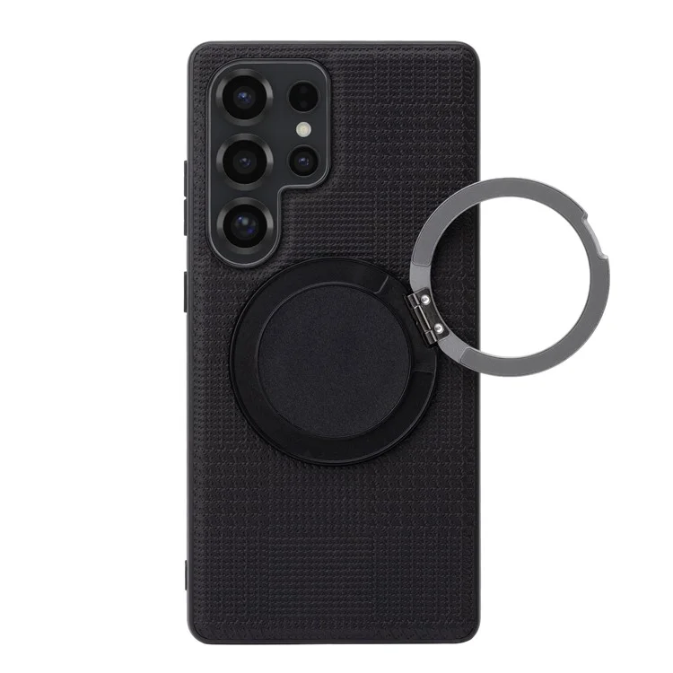 VILI D-THS Serie für Samsung Galaxy S24 Ultra Magnetische Hülle mit Ringhalter und Ständer, PC TPU Handyrückseite mit Trageriemen - Schwarz