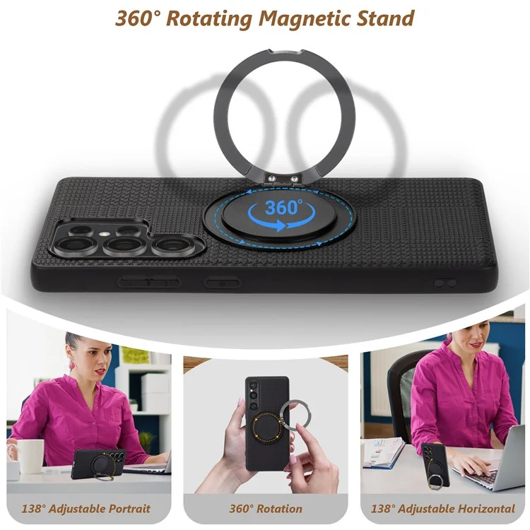 VILI D-THS Serie für Samsung Galaxy S24 Ultra Magnetische Hülle mit Ringhalter und Ständer, PC TPU Handyrückseite mit Trageriemen - Schwarz