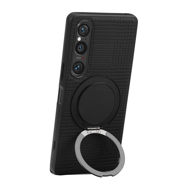VILI D-THS Series for Sony Xperia 1 VI Magnetic Case Ring Kickstand PC TPU Phone Back Cover with Strap - Black