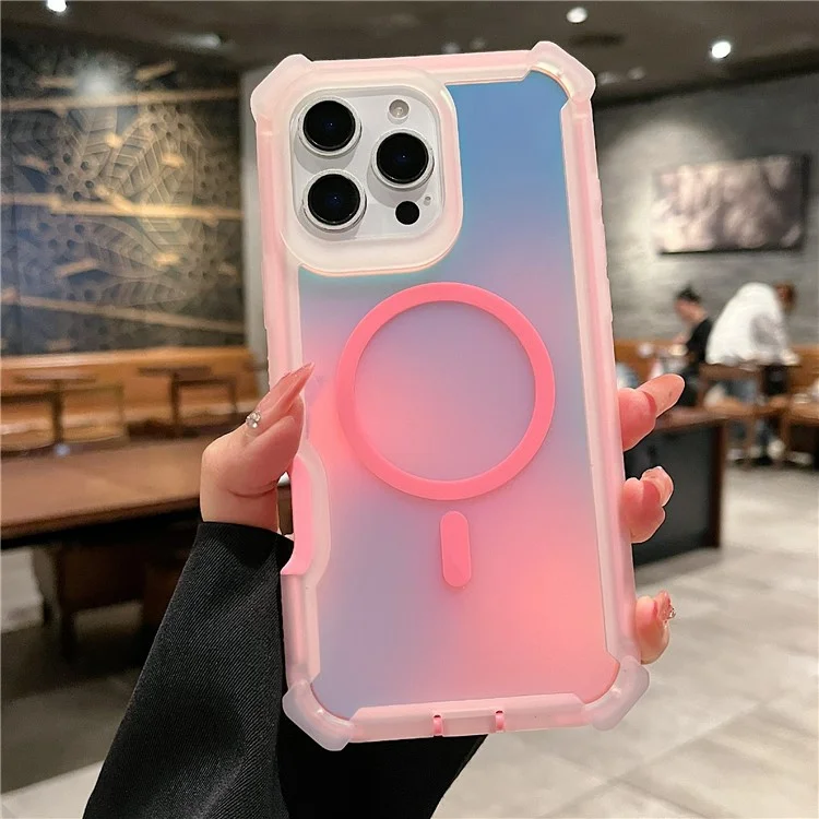 For iPhone 16 Pro Max Magnetic Case Chameleon Anti Drop TPU + PC Phone Cover - Transparent Pink