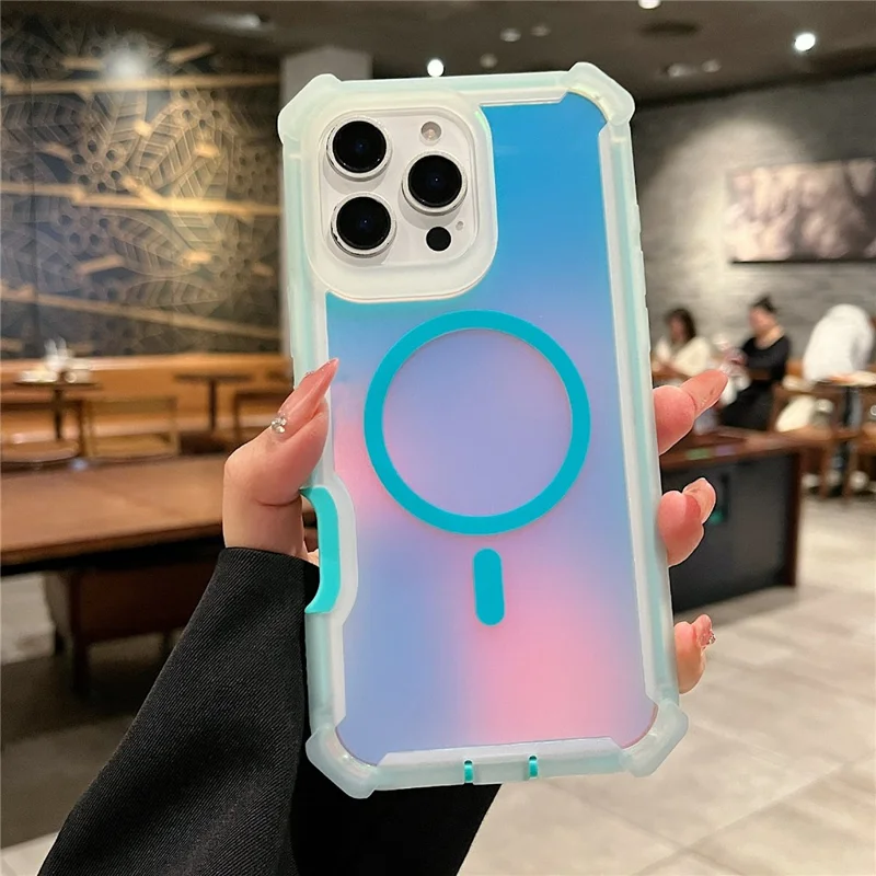 For iPhone 16 Pro Max Magnetic Case Chameleon Anti Drop TPU + PC Phone Cover - Transparent Blue Green