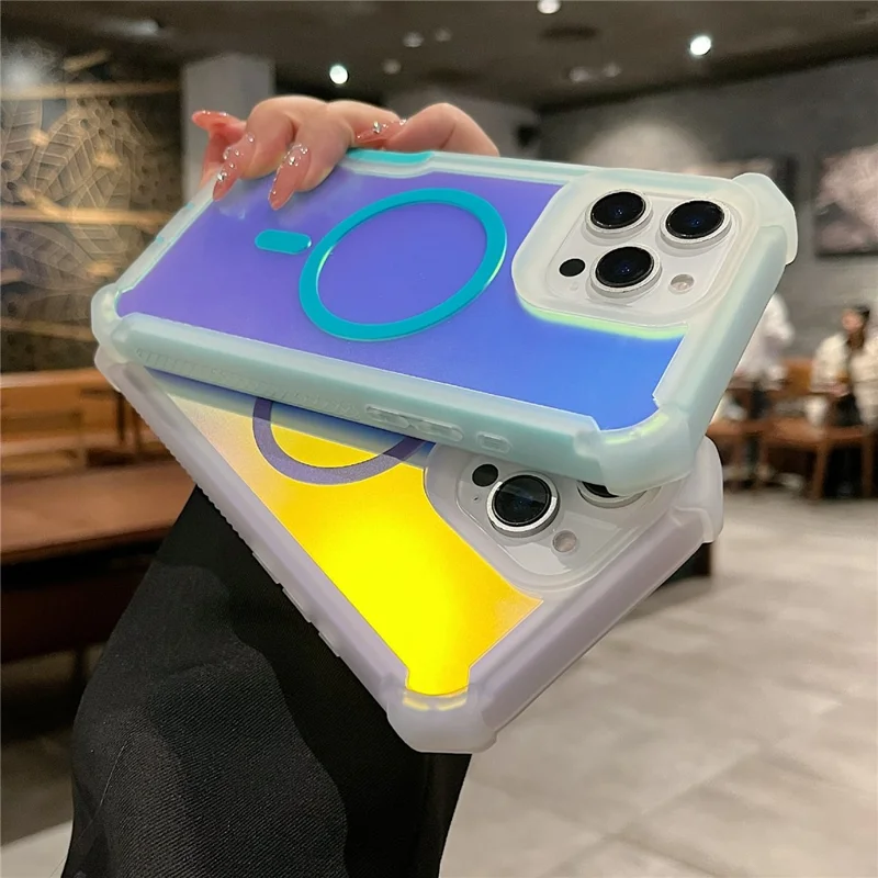 For iPhone 16 Pro Max Magnetic Case Chameleon Anti Drop TPU + PC Phone Cover - Transparent Blue Green
