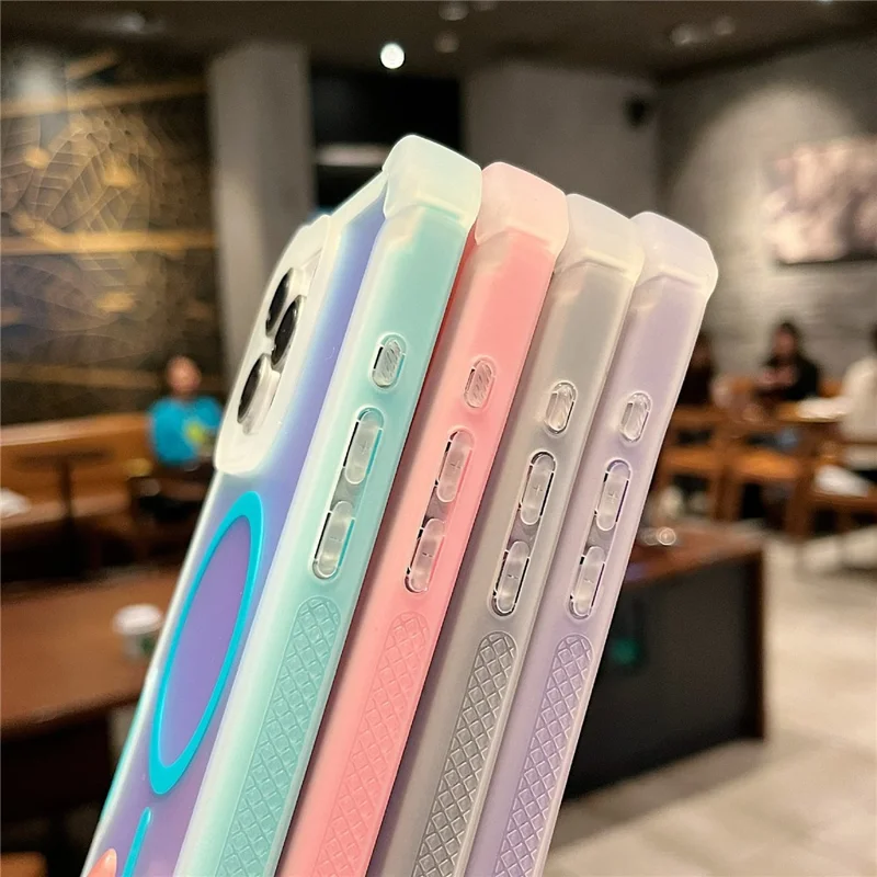 For iPhone 16 Pro Max Magnetic Case Chameleon Anti Drop TPU + PC Phone Cover - Transparent Blue Green