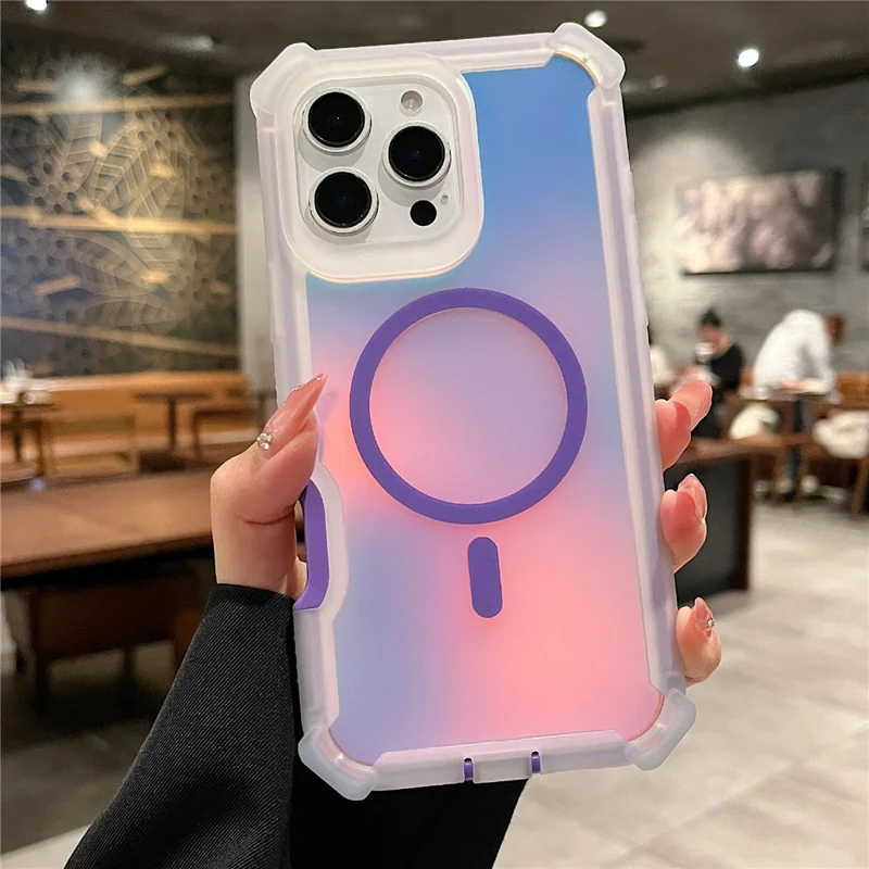For iPhone 16 Pro Max Magnetic Case Chameleon Anti Drop TPU + PC Phone Cover - Transparent Blue Purple