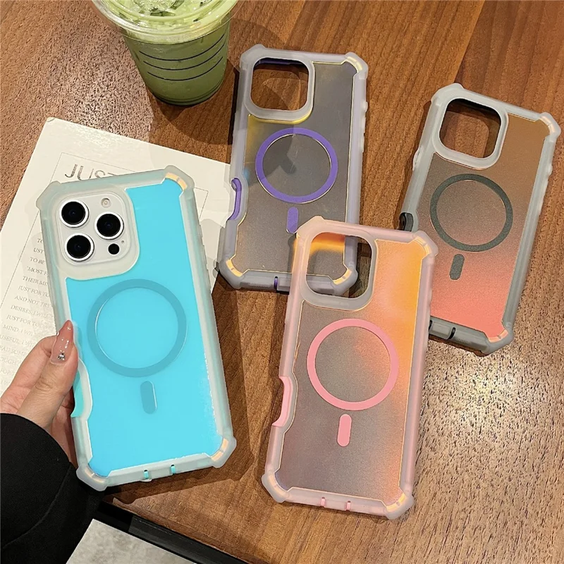 For iPhone 16 Pro Max Magnetic Case Chameleon Anti Drop TPU + PC Phone Cover - Transparent Blue Purple