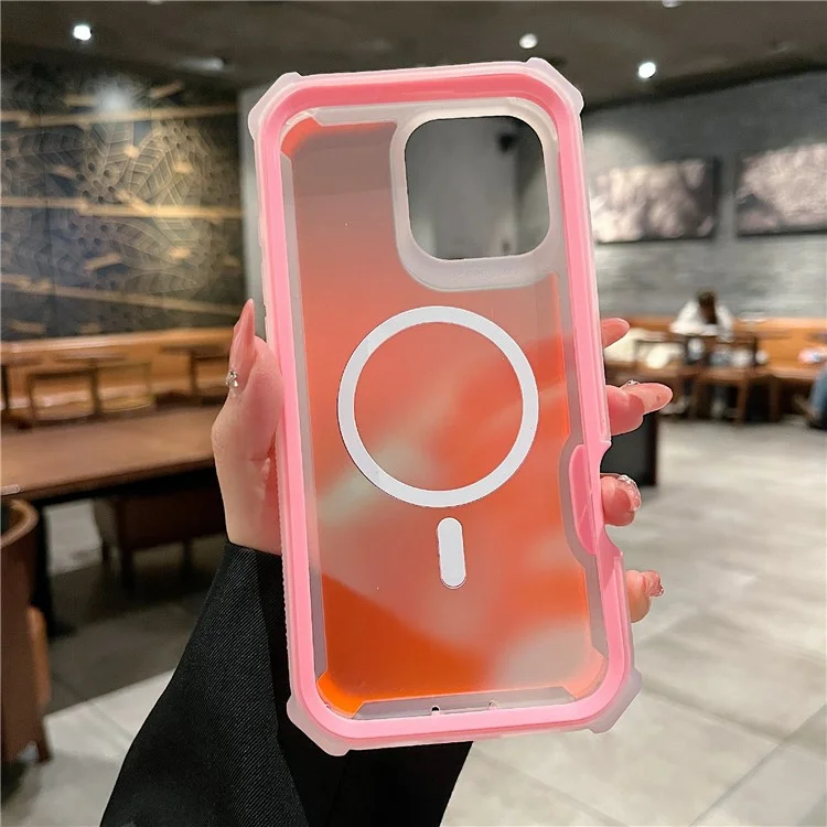 For iPhone 16 Pro Magnetic Case Chameleon Anti Drop TPU + PC Phone Cover - Transparent Pink