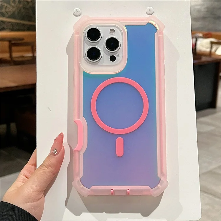 For iPhone 16 Pro Magnetic Case Chameleon Anti Drop TPU + PC Phone Cover - Transparent Pink