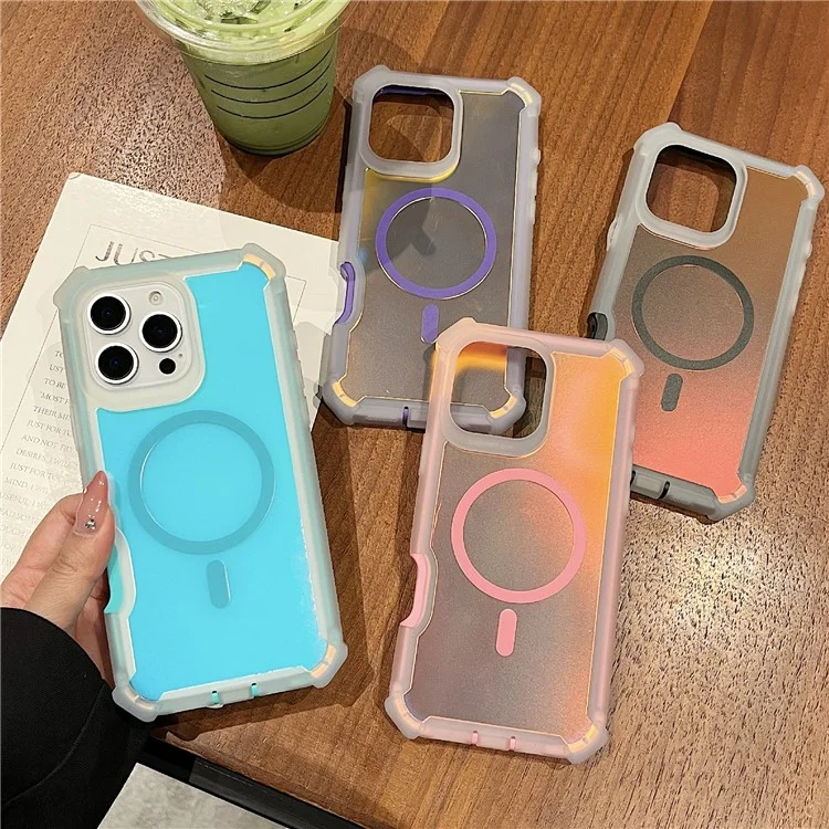 For iPhone 16 Pro Magnetic Case Chameleon Anti Drop TPU + PC Phone Cover - Transparent Pink