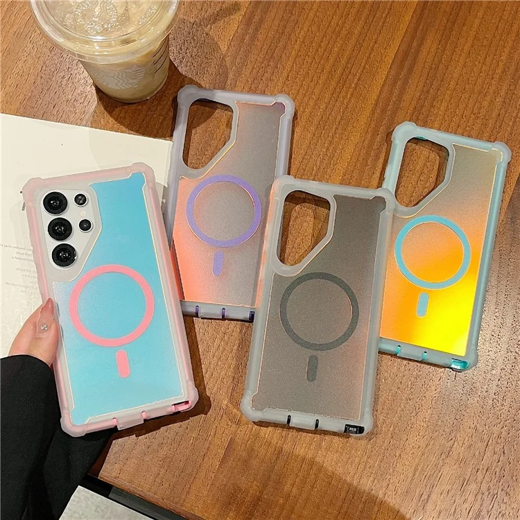 For Samsung Galaxy S25 Ultra Magnetic Case Chameleon Anti Drop TPU + PC Phone Cover - Transparent Blue Green