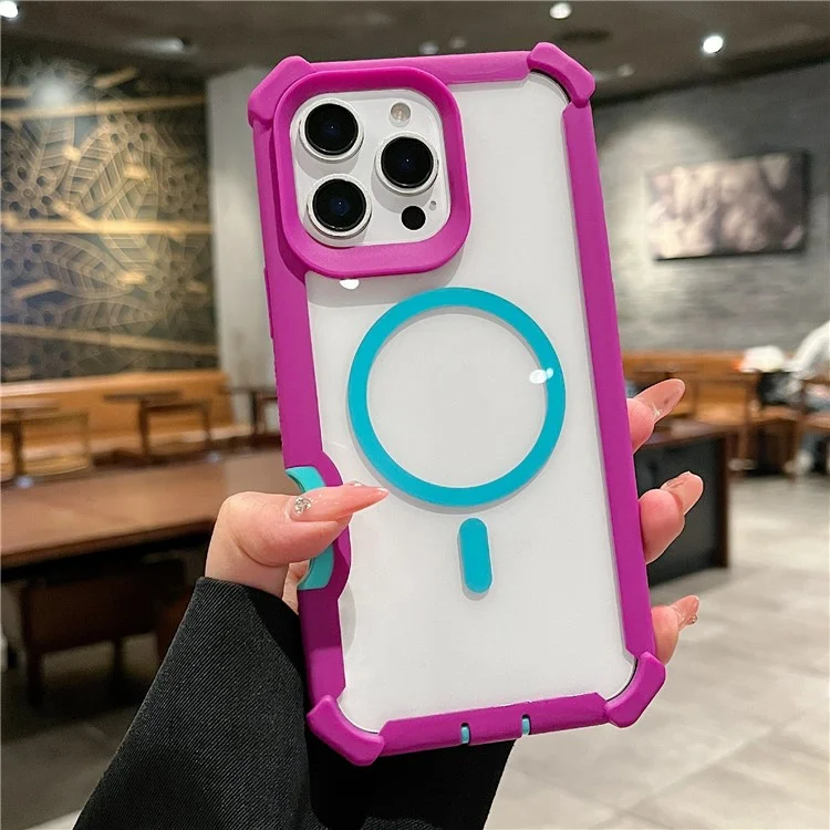 For iPhone 16 Pro Max Case Compatible with MagSafe Clear Anti Drop TPU + PC Phone Cover - Red Purple  /  Blue Green