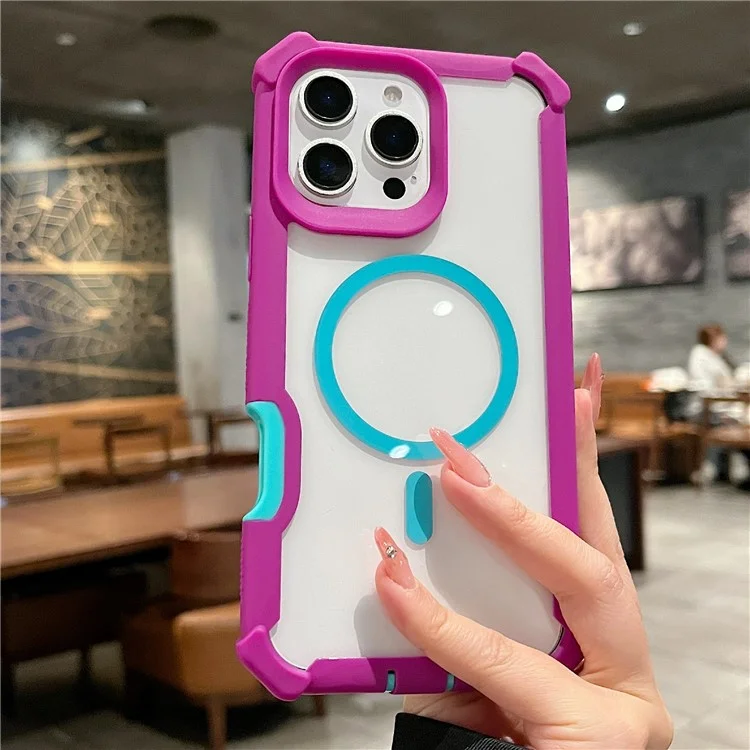 For iPhone 16 Pro Case Compatible with MagSafe Clear Anti Drop TPU + PC Phone Cover - Red Purple  /  Blue Green