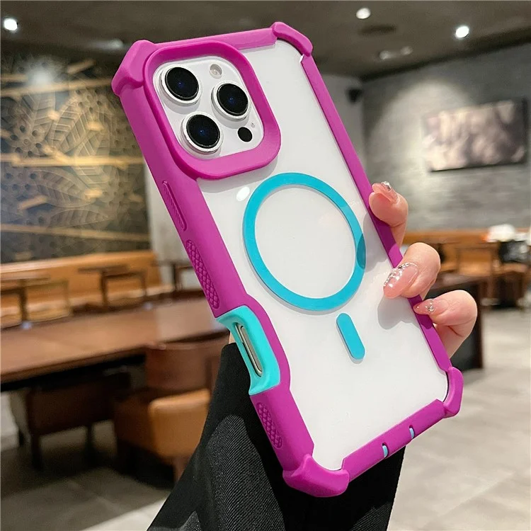 For iPhone 16 Pro Case Compatible with MagSafe Clear Anti Drop TPU + PC Phone Cover - Red Purple  /  Blue Green