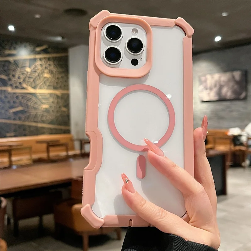 For iPhone 16 Pro Case Compatible with MagSafe Clear Anti Drop TPU + PC Phone Cover - Rose Gold