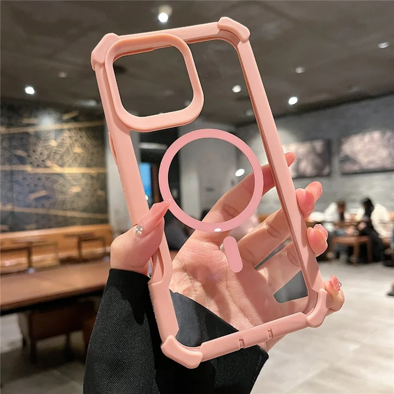 For iPhone 16 Pro Case Compatible with MagSafe Clear Anti Drop TPU + PC Phone Cover - Rose Gold