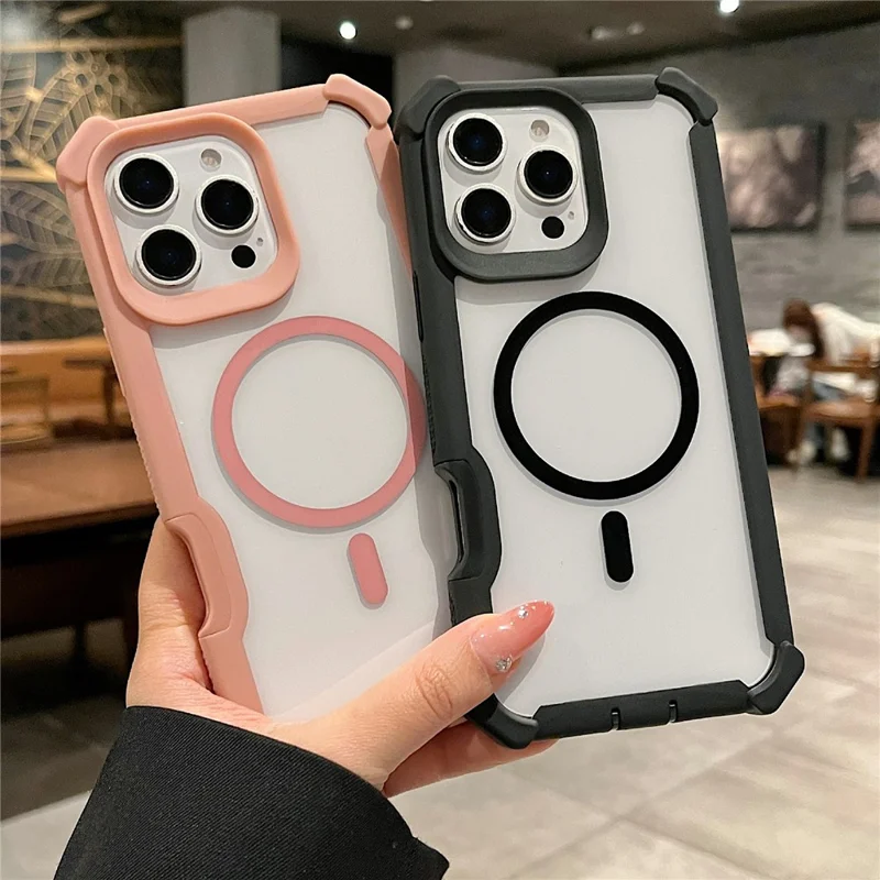 For iPhone 16 Pro Case Compatible with MagSafe Clear Anti Drop TPU + PC Phone Cover - Rose Gold