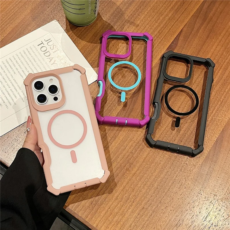 For iPhone 16 Pro Case Compatible with MagSafe Clear Anti Drop TPU + PC Phone Cover - Rose Gold
