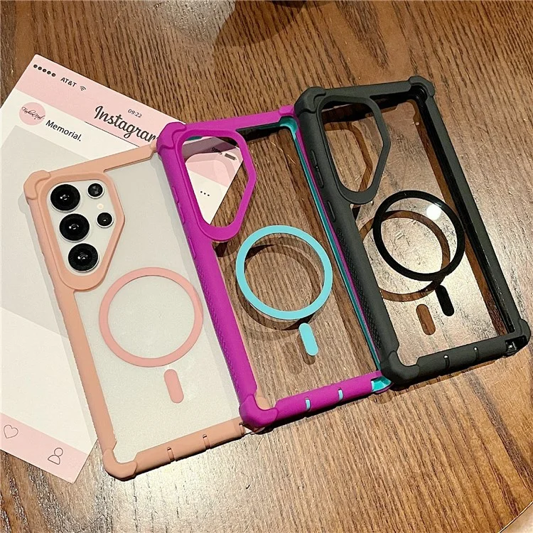 For Samsung Galaxy S25 Ultra Case Compatible with MagSafe Clear Anti Drop TPU + PC Phone Cover - Red Purple  /  Blue Green