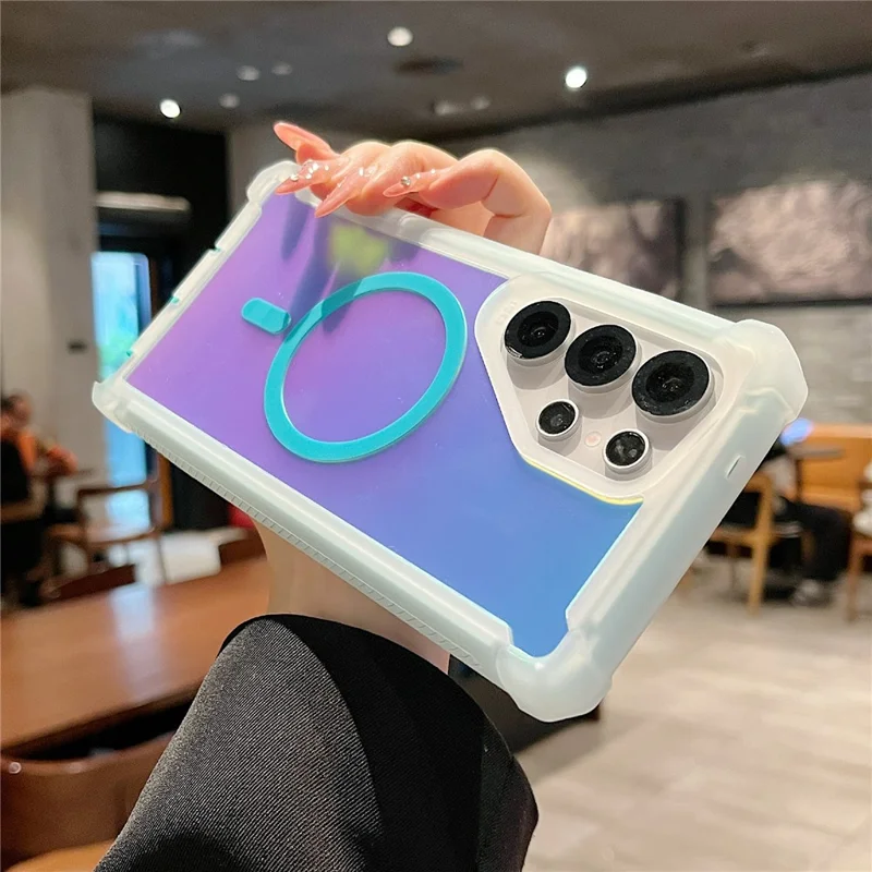 For Samsung Galaxy S24 Ultra Magnetic Case Chameleon Anti Drop TPU + PC Phone Cover - Transparent Blue Purple