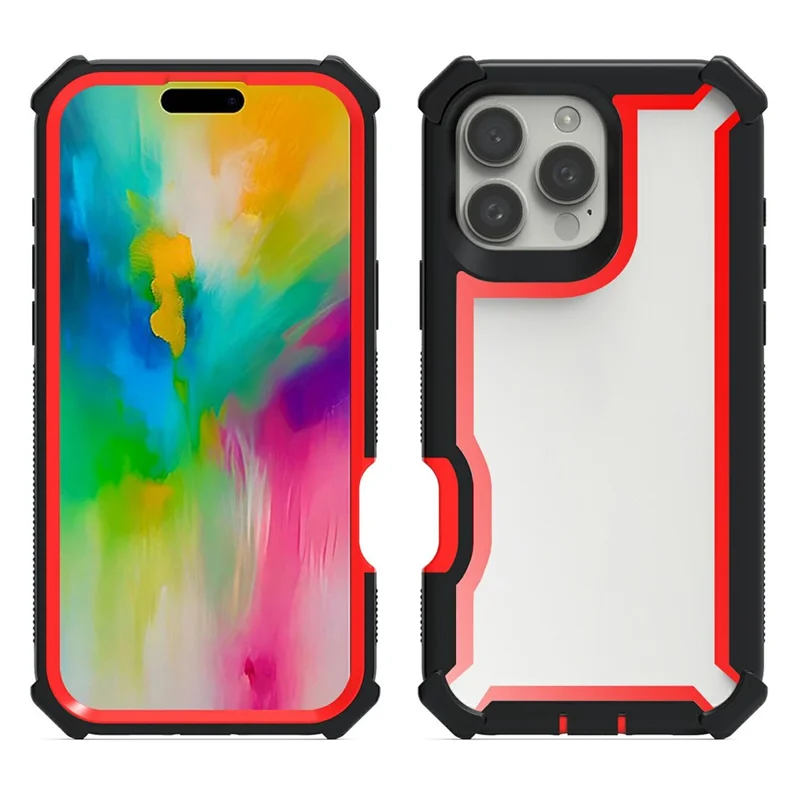 For iPhone 16 Pro Max Case Clear Detachable 2 in 1 Shockproof TPU + PC Phone Back Cover - Black  /  Red