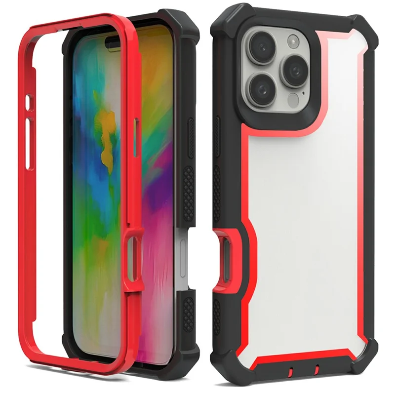 For iPhone 16 Pro Case Clear Detachable 2 in 1 Shockproof TPU + PC Phone Back Cover - Black  /  Red