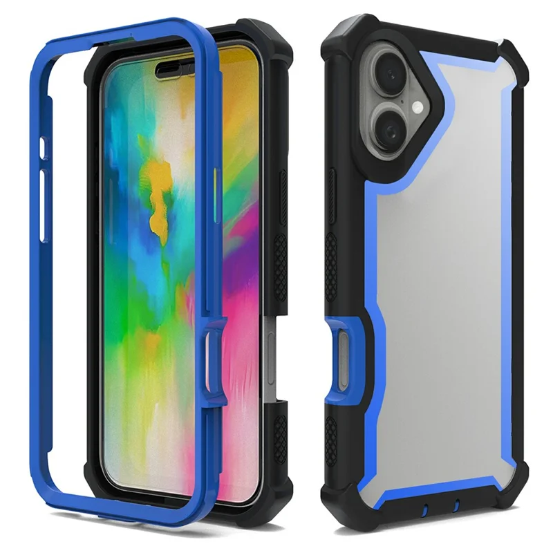 For iPhone 16 Case Clear Detachable 2 in 1 Shockproof TPU + PC Phone Back Cover - Black  /  Blue