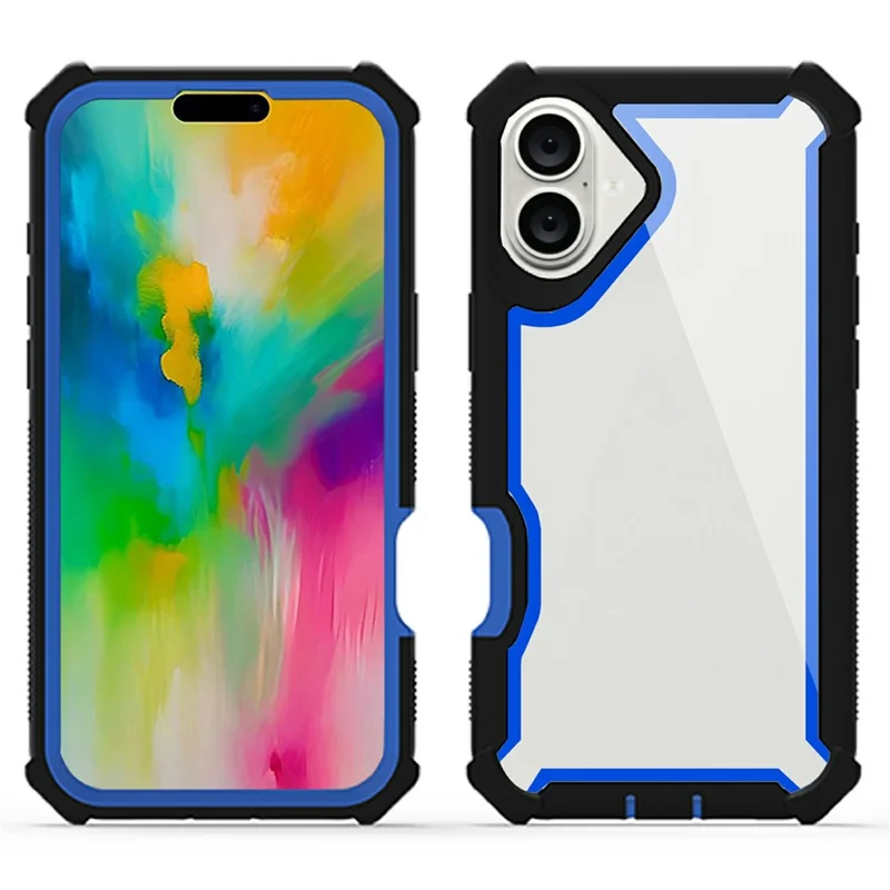 For iPhone 16 Case Clear Detachable 2 in 1 Shockproof TPU + PC Phone Back Cover - Black  /  Blue