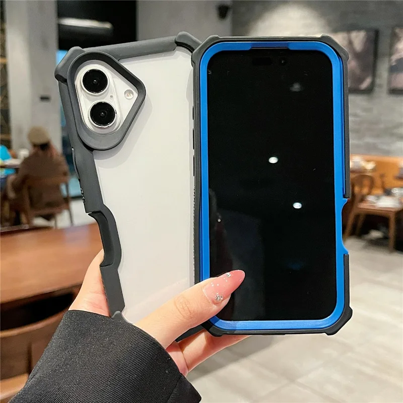 For iPhone 16 Case Clear Detachable 2 in 1 Shockproof TPU + PC Phone Back Cover - Black  /  Blue