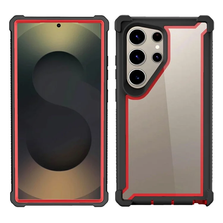 Für Samsung Galaxy S25 Ultra Hülle Transparent Abnehmbar 2-in-1 Stoßfest TPU + PC Handyhülle - Schwarz / Rot