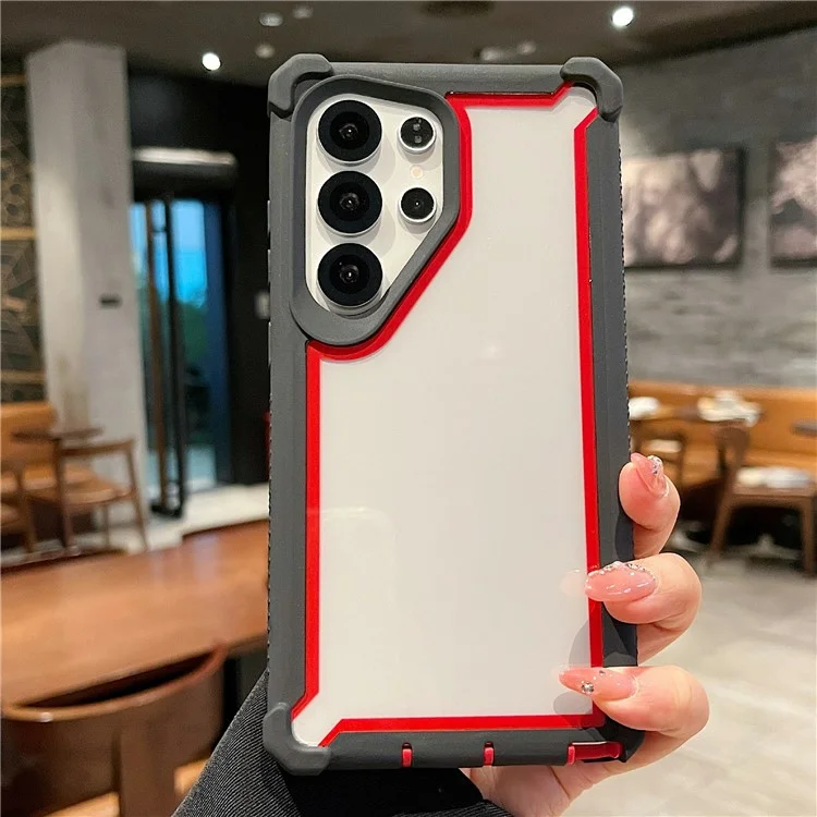Für Samsung Galaxy S25 Ultra Hülle Transparent Abnehmbar 2-in-1 Stoßfest TPU + PC Handyhülle - Schwarz / Rot