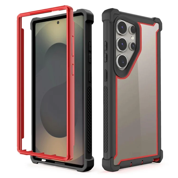 Für Samsung Galaxy S24 Ultra Hülle Transparent Abnehmbar 2-in-1 Stoßfest TPU + PC Handy-Rückseite Schutzhülle - Schwarz / Rot