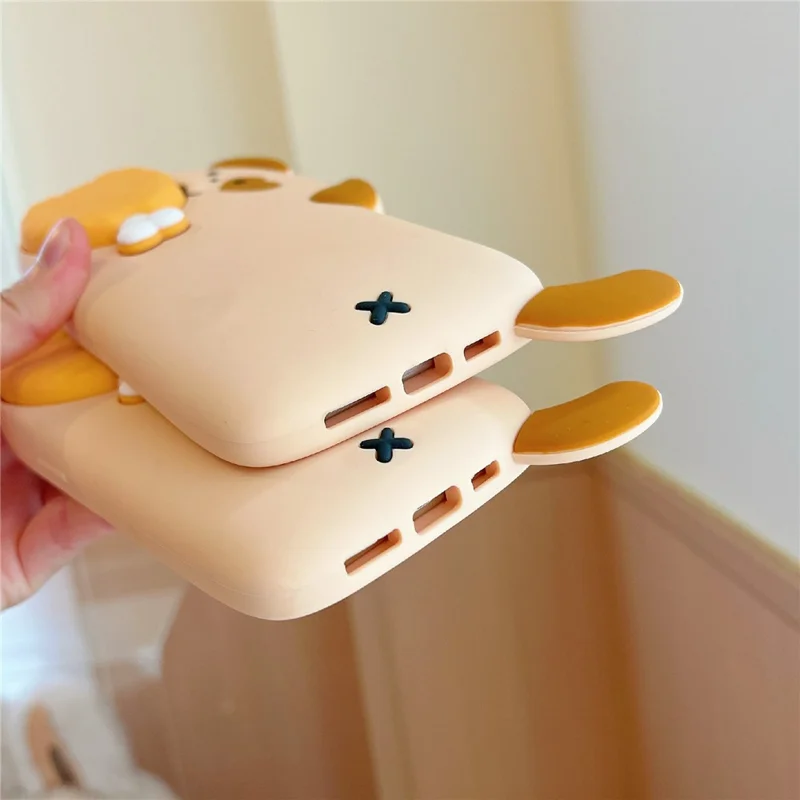 For iPhone 16 Pro Max Silicone Case Dog Eating Chicken Leg Design Lens Cover Kickstand Phone Cover