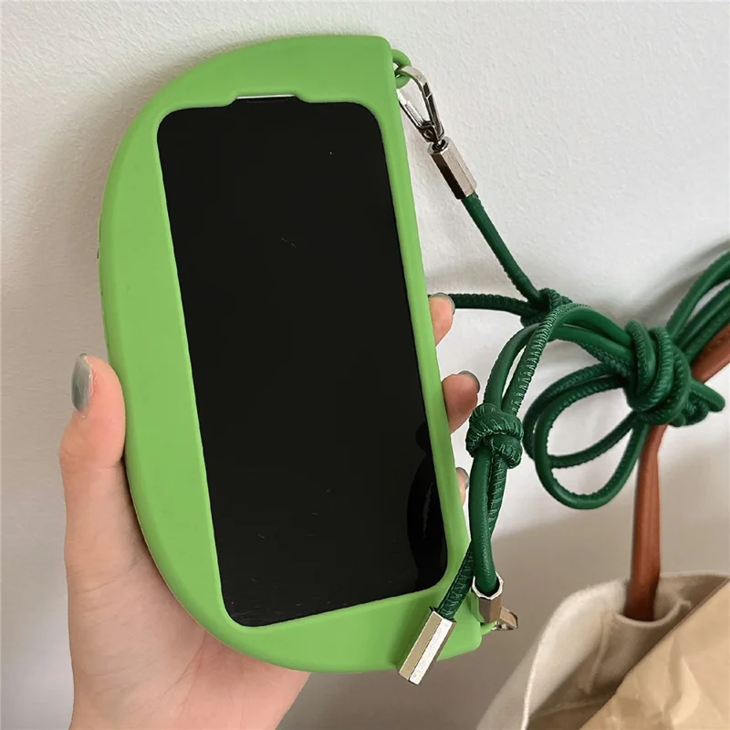 For iPhone 15 Silicone Case Standing Watermelon Design Kickstand Shockproof Phone Cover with Shoulder Strap