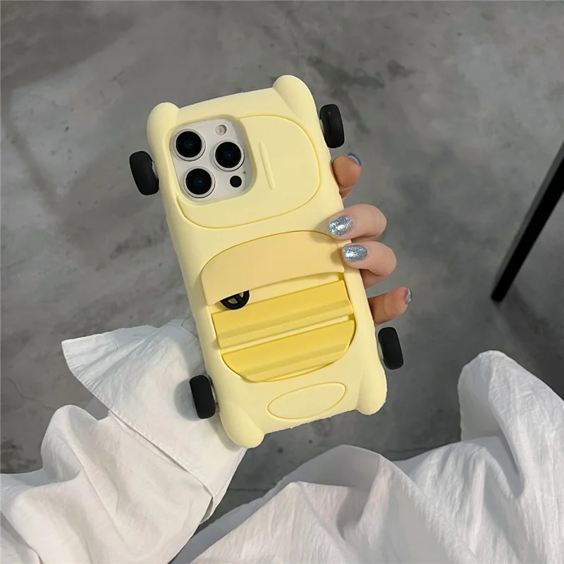 For iPhone 16 Pro Max Silicone Case Cute Sports Car Style Shockproof Phone Cover - Yellow